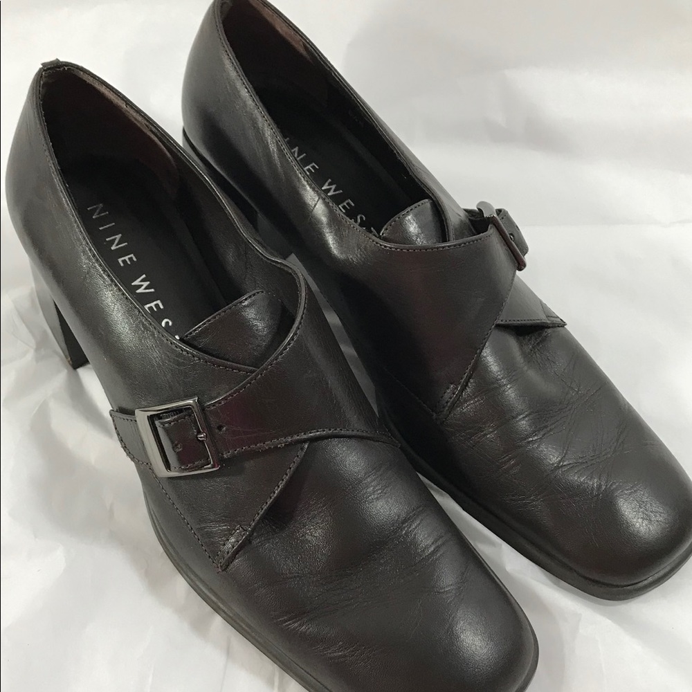 Nine West Buckle Heeled Loafer Leather